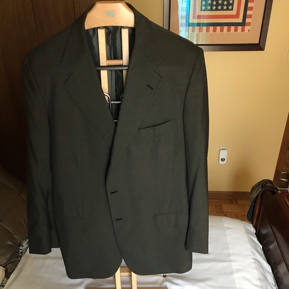 Kiton Mens Wool Dark Olive Blazer